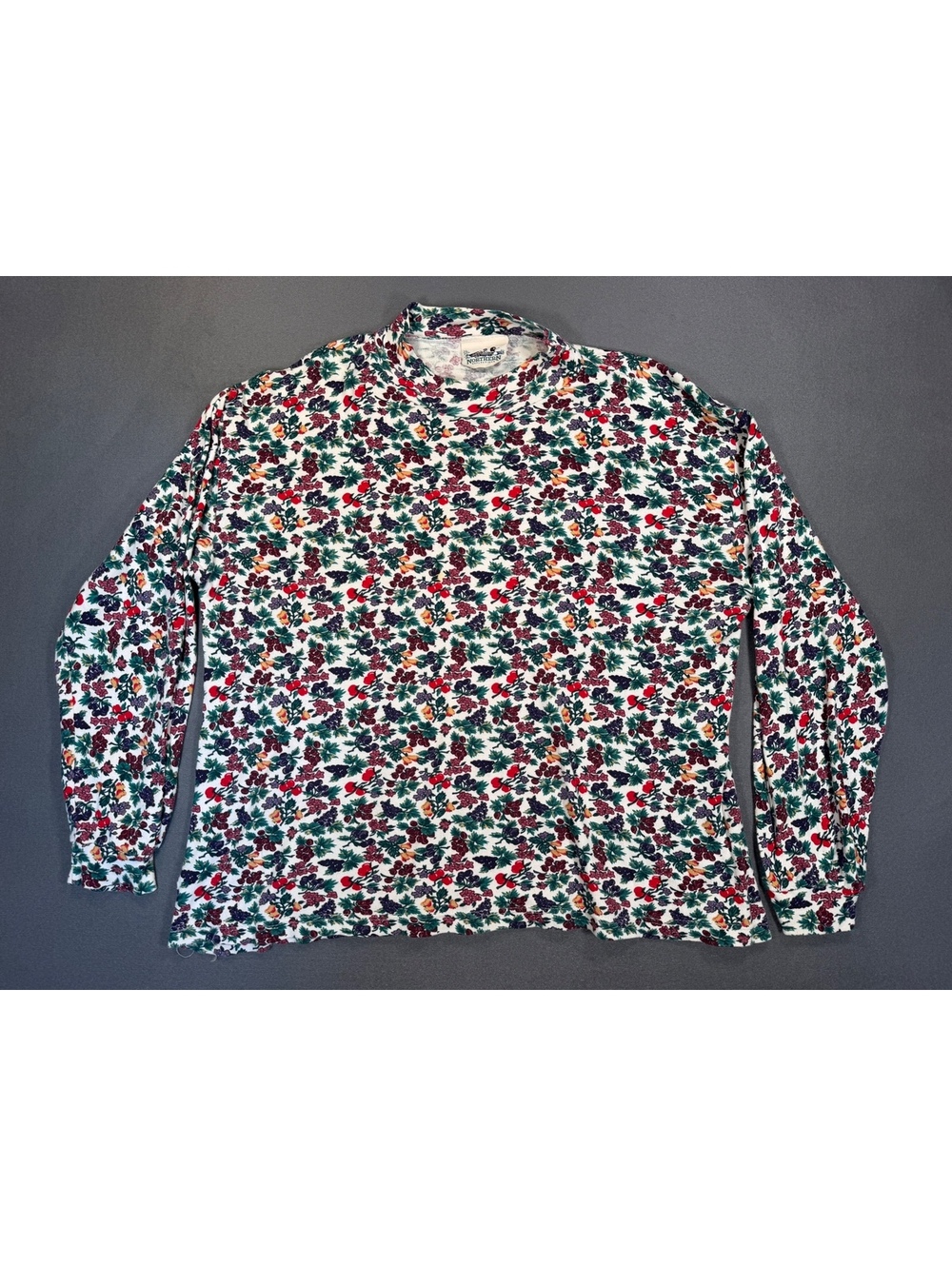 Vintage Northern Reflections Floral Fruit Mock Neck Long Sleeve Cottagecore